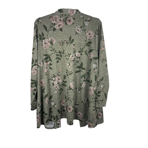 Lane Bryant 22/24 Soft Floral Knit Cardigan Open Sage Green Pink Pockets Tunic - Picture 2 of 12